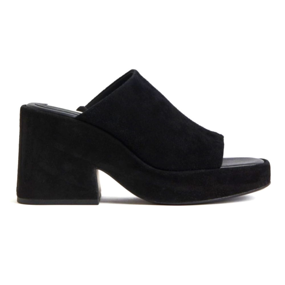 BLOCK-HEELED SUEDE MULES